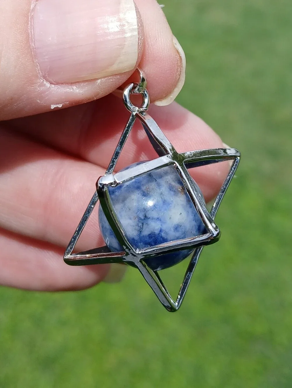 New Sodalite Ball Star of David Magic Energy Amulet Pendant.
